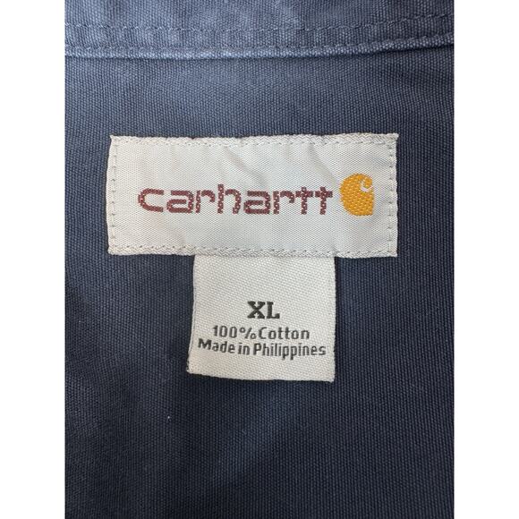 Carhartt Men's Original Fit Button Up Long Sleeve Shirt XL Navy 100091 Workwear - Picture 3 of 12